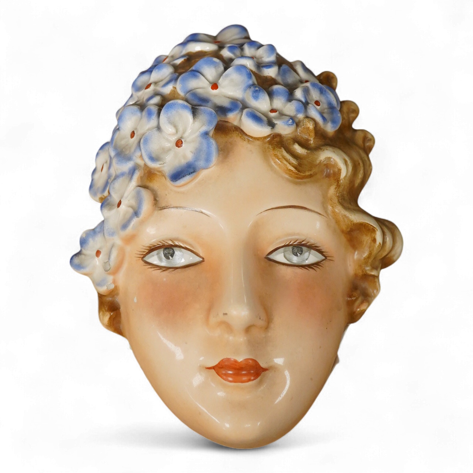An Art Deco Goebel earthenware wall mask, 16cm high